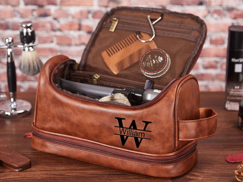 Personalized Leather Toiletry Bag